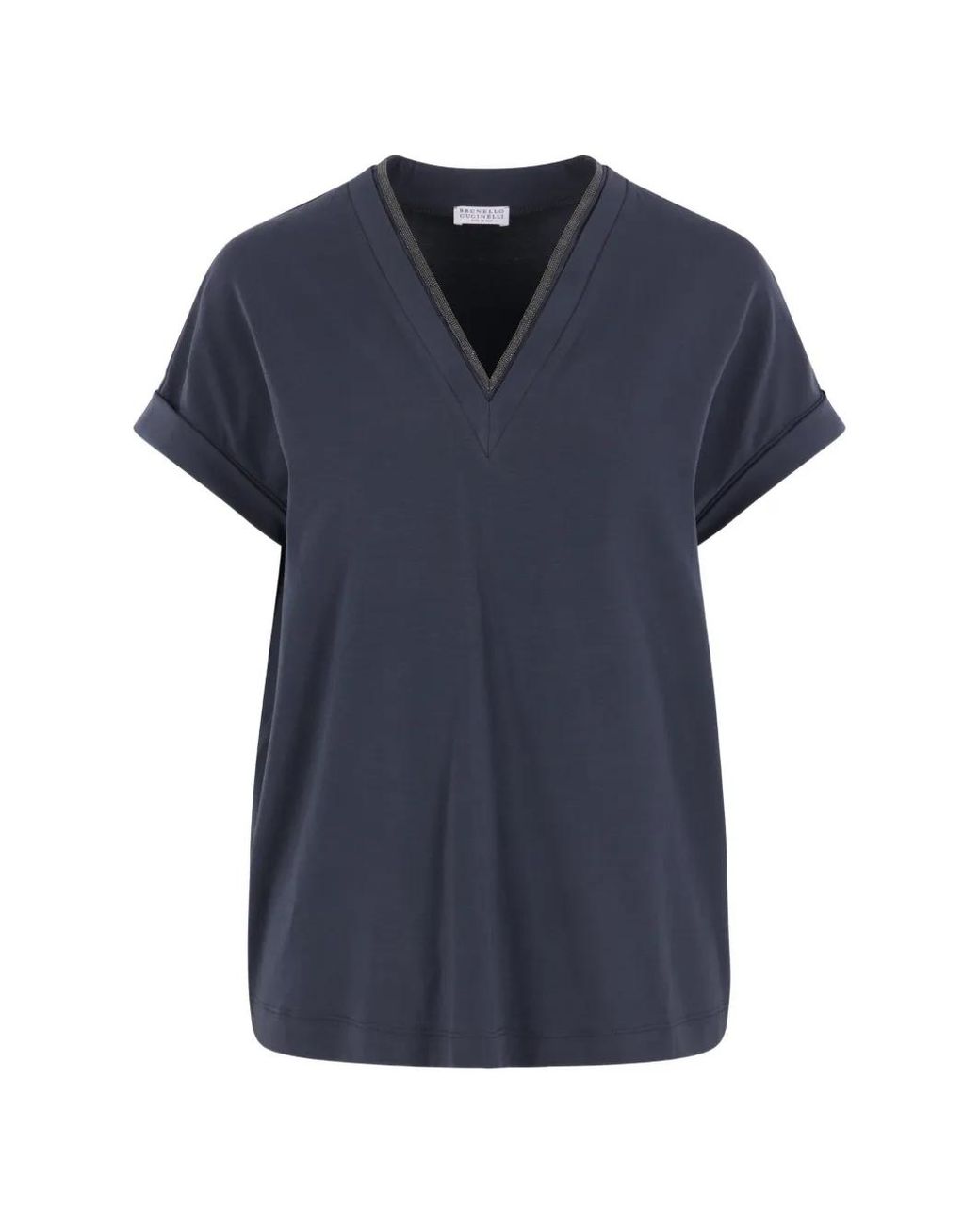 Brunello Cucinelli Blue T-Shirt À Manches Retroussées