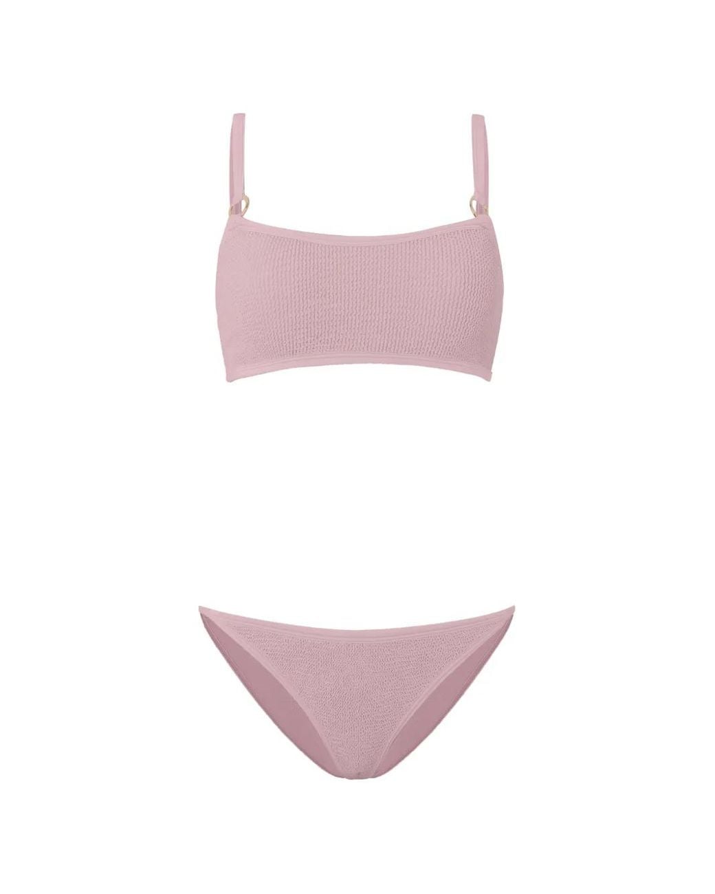 Hunza G Pink Iris Crinkle-Effect Bikini