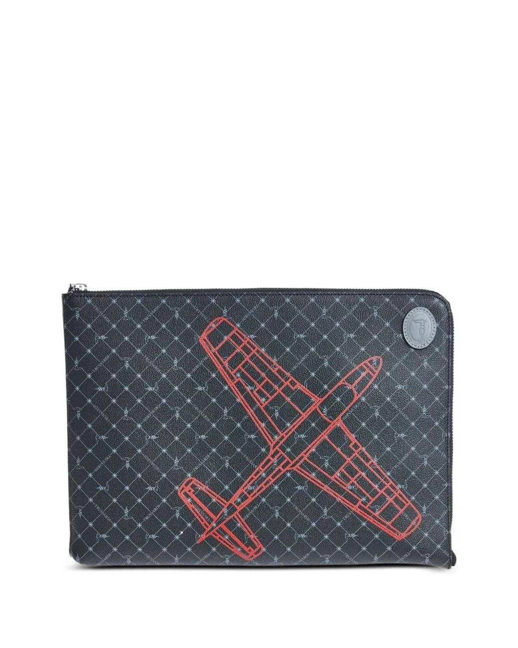 Trussardi Gray Plane-Print Monogram Clutch Bag for men