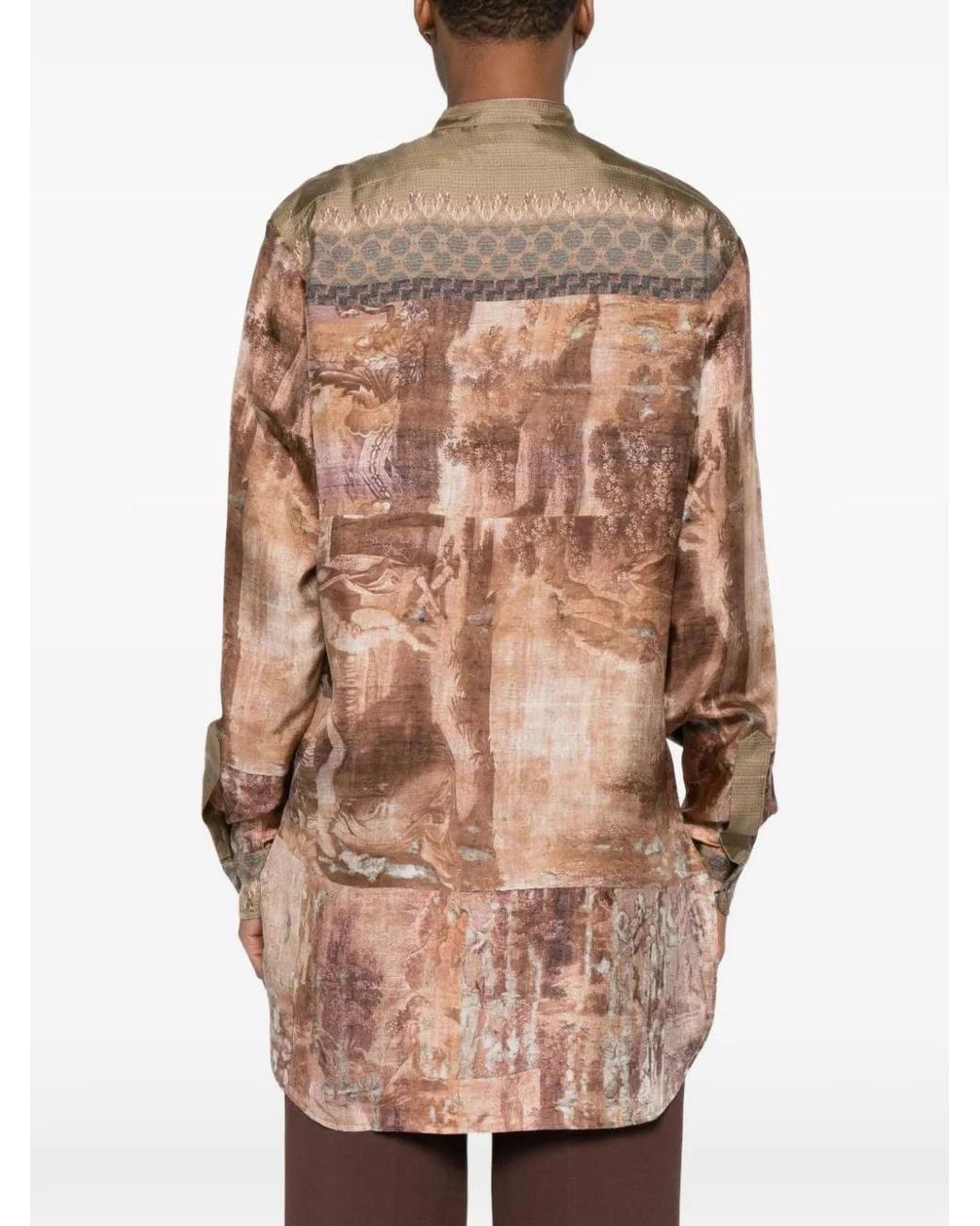 Pierre Louis Mascia Natural Aloe Printed Silk Shirt