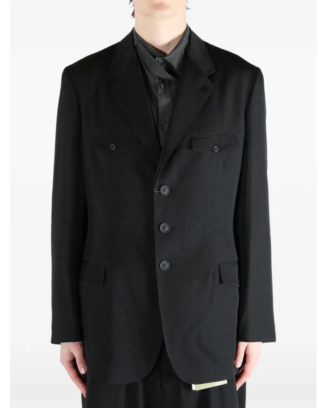 Yohji Yamamoto Black Buttoned Blazer for men