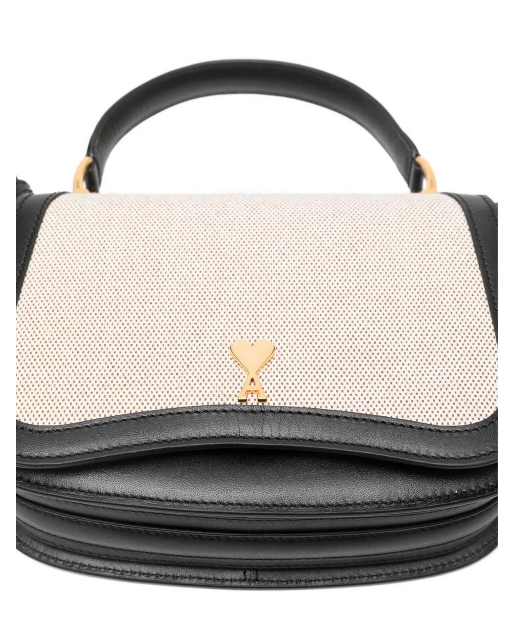 AMI White Top Handle Detail Tote Bag