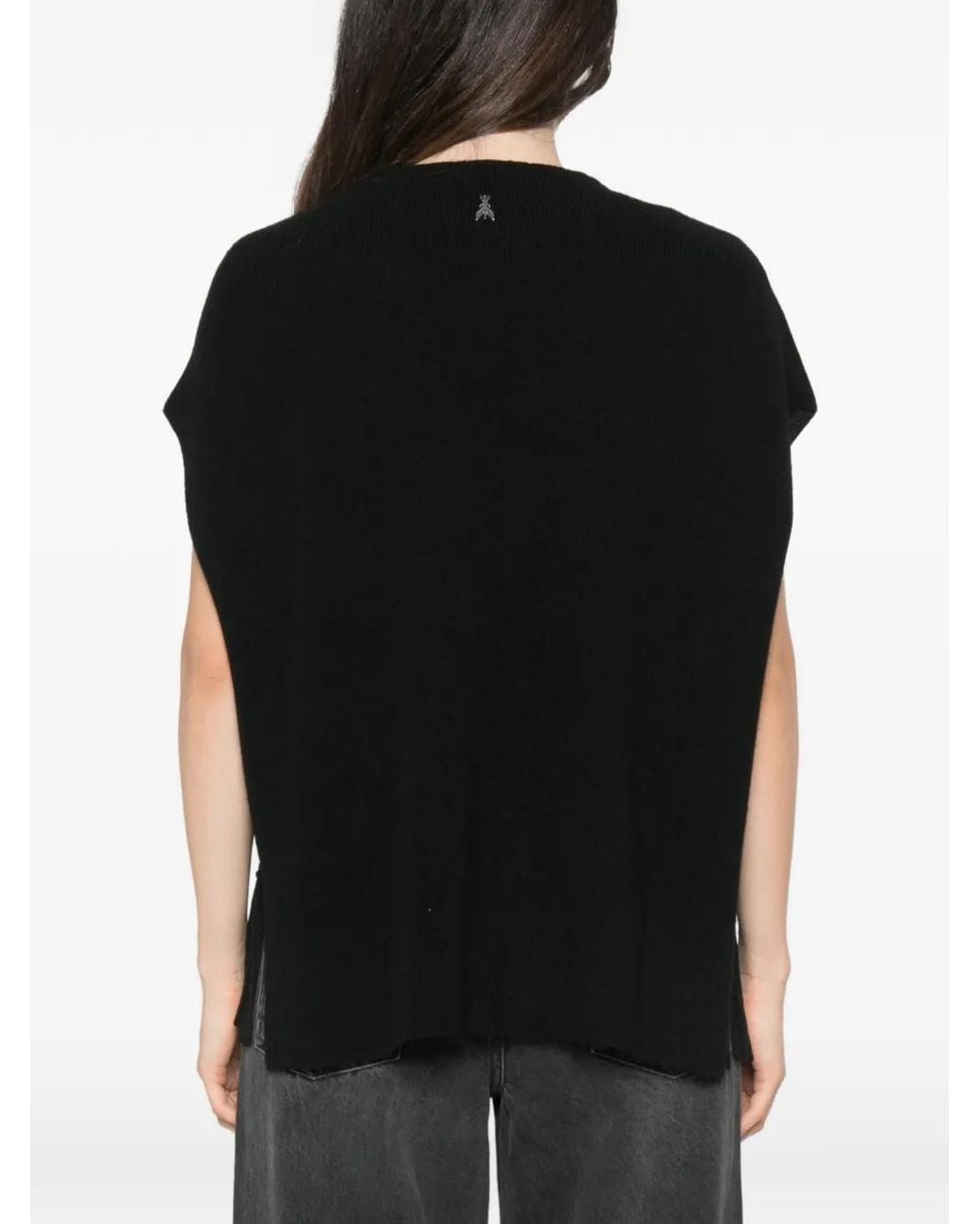 Patrizia Pepe Black Fringe-Trimmed Poncho