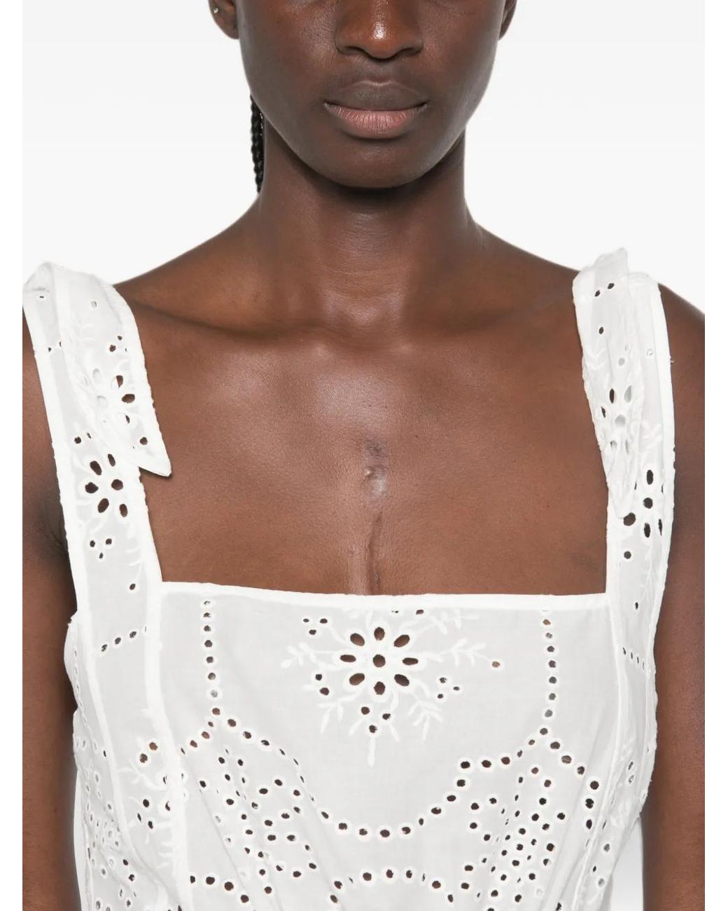 Matteau White Robe Mi-Longue À Broderie