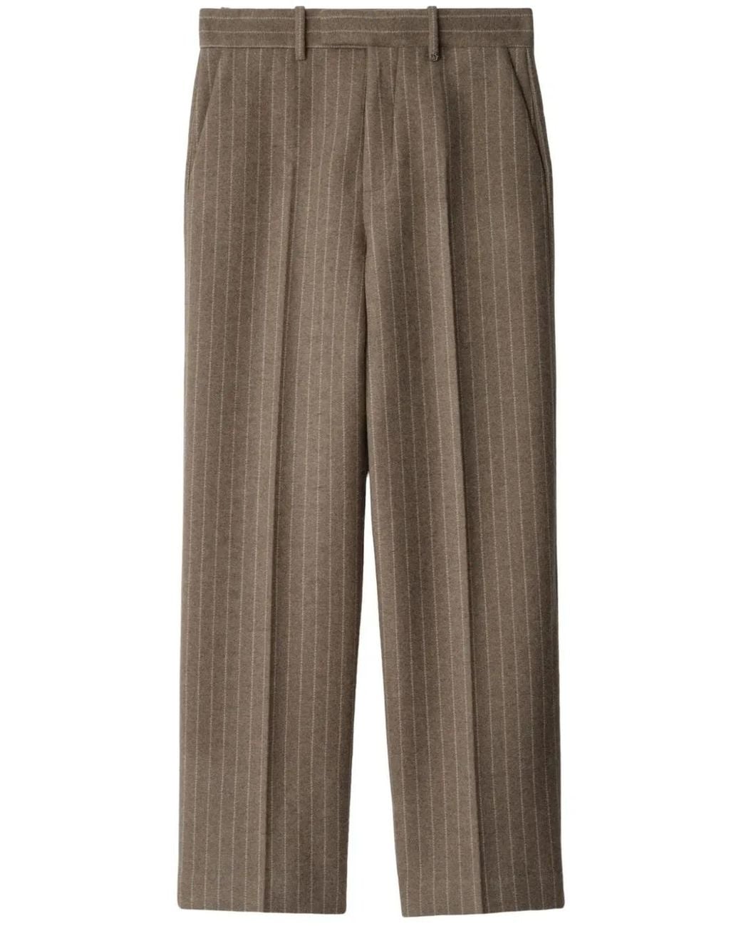 Burberry Natural Wool-Blend Pinstripe Tailored Trousers for men