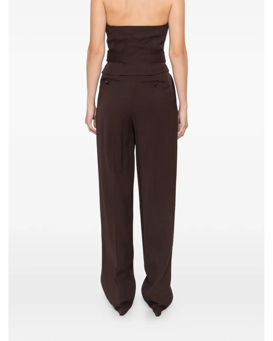 Elisabetta Franchi Brown Gabardine Trousers With Darts