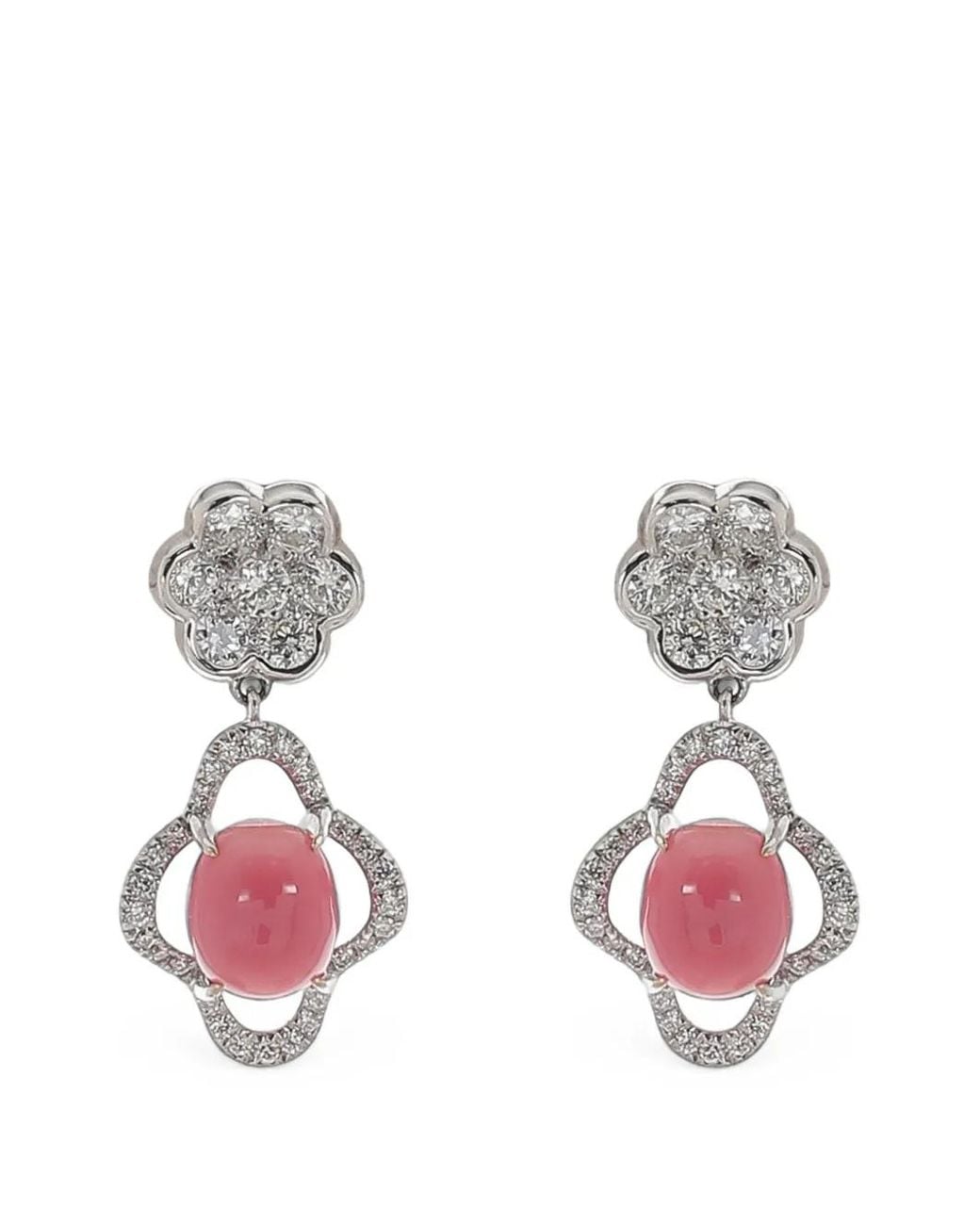 SABOO FINE JEWELS Pink Conch Pearl And Diamond Flower Drop Earrings