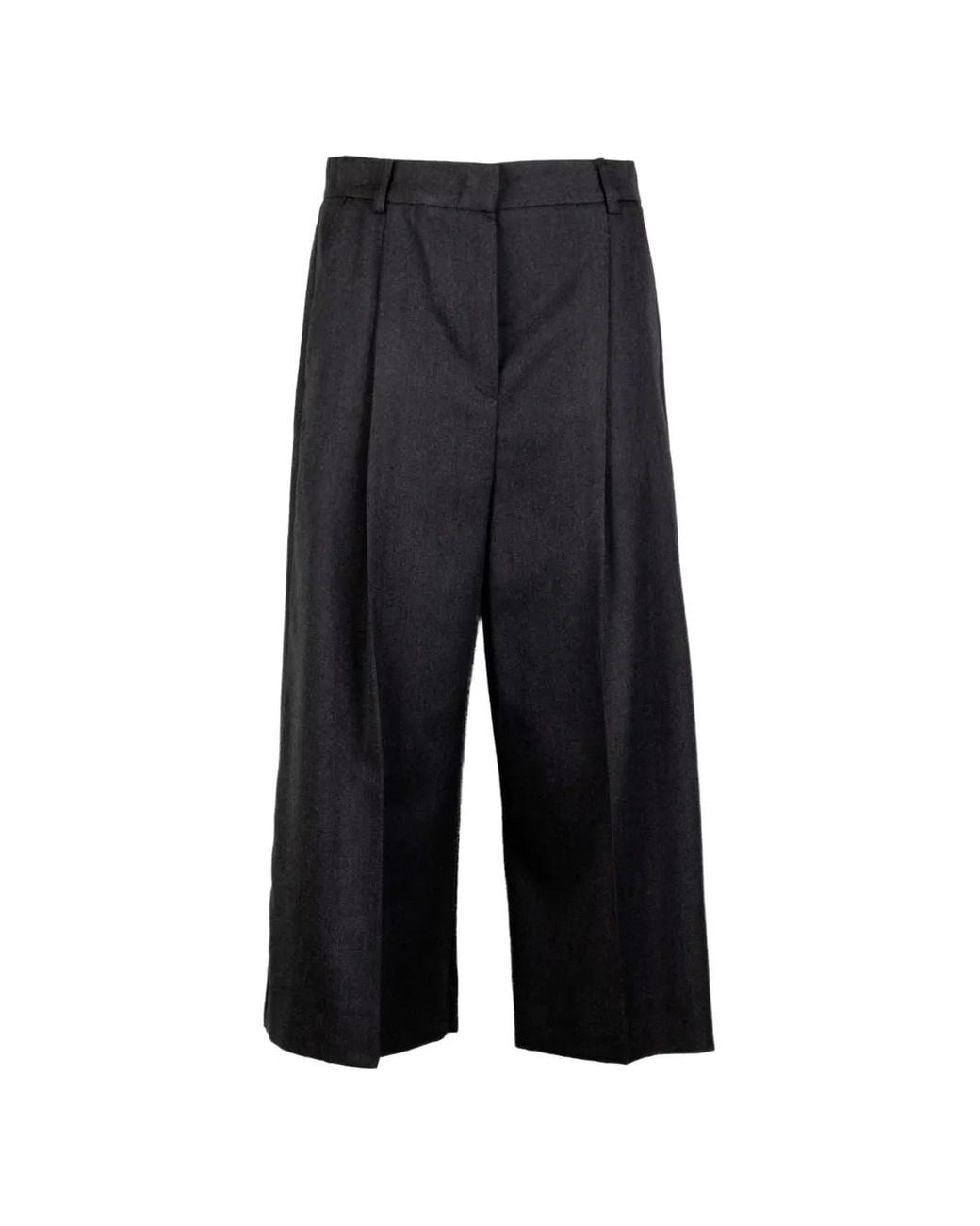 Emme Black Pleated Wide-Leg Cropped Trousers