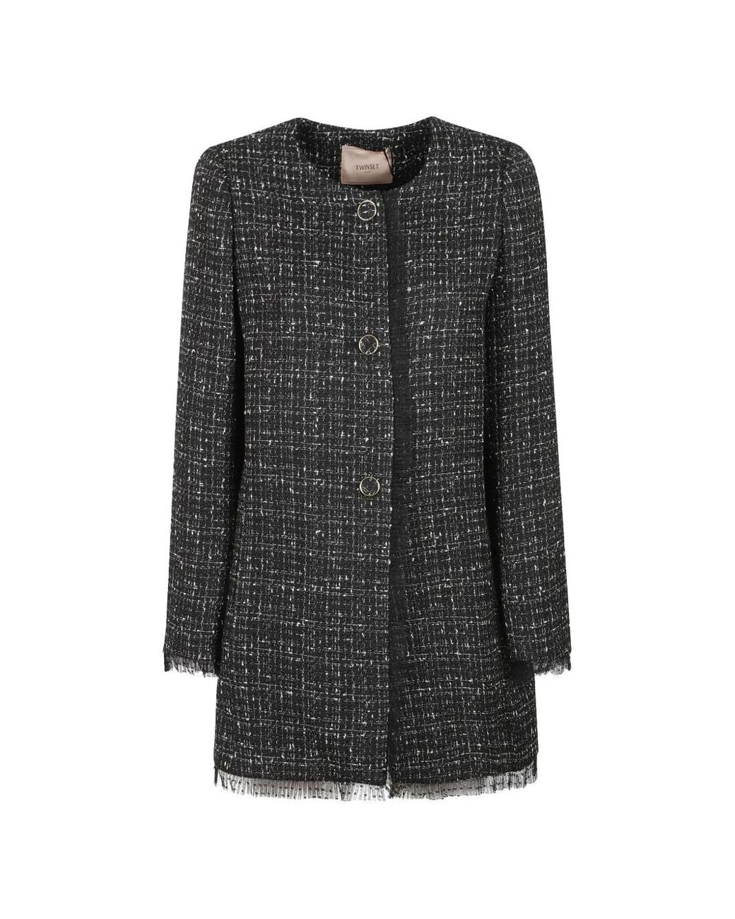 Twinset Gray Bouclé And Plumetis Tulle Coat