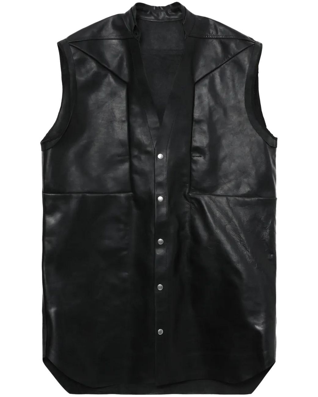 Rick Owens Black V-Neck Leather Vest for men