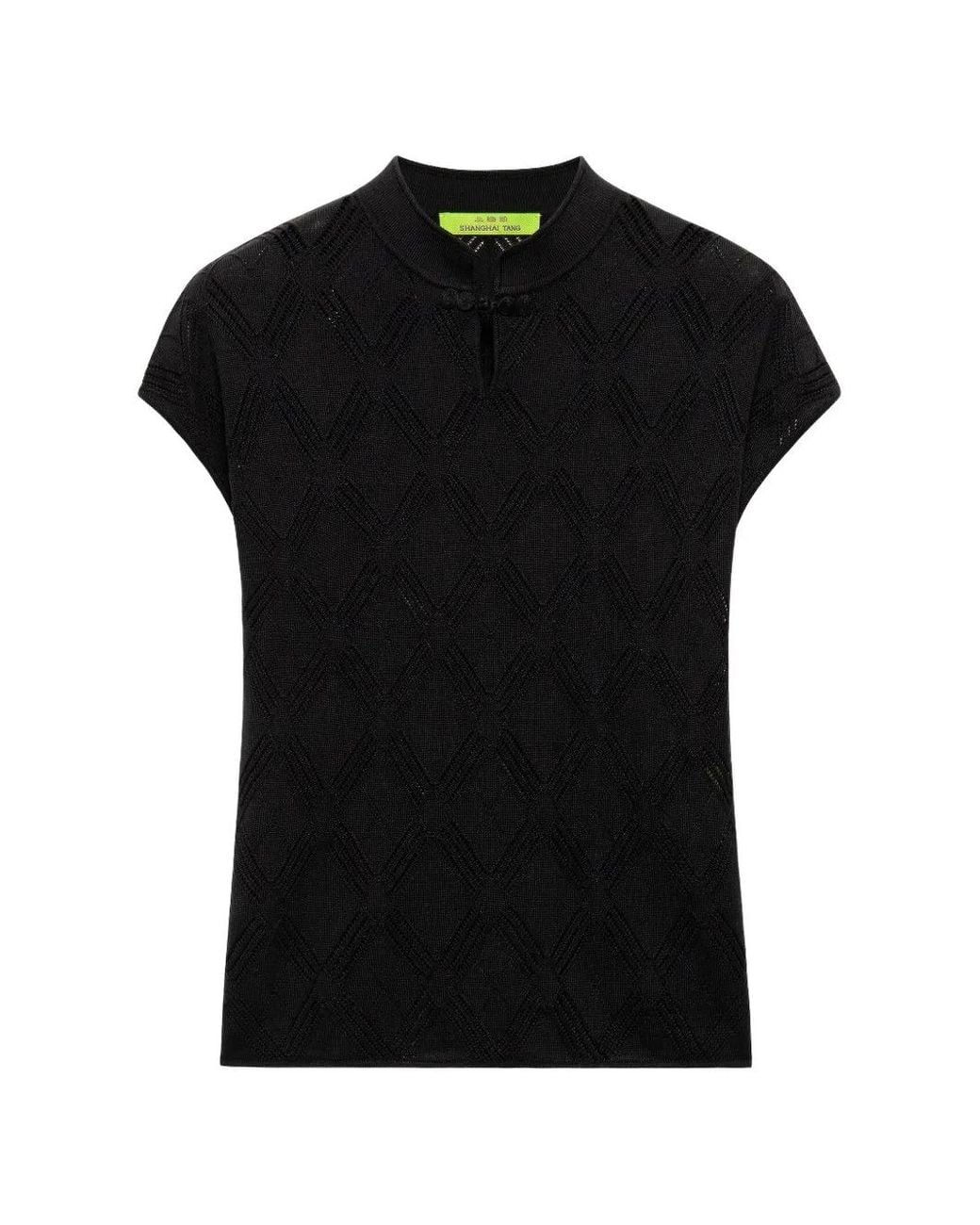 Shanghai Tang Black Openwork-Knit Silk Top
