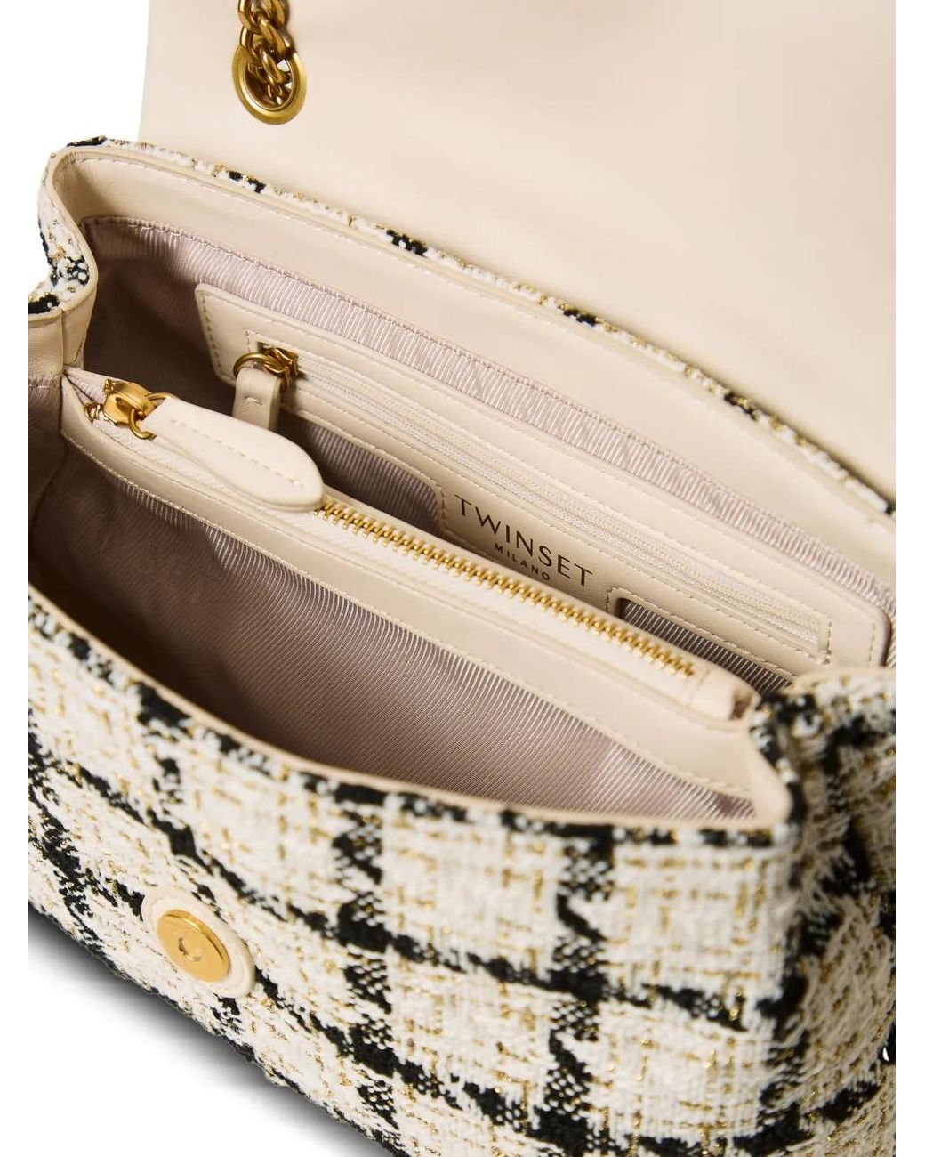 Twinset Metallic Sac Porté Épaule À Carreaux En Tweed