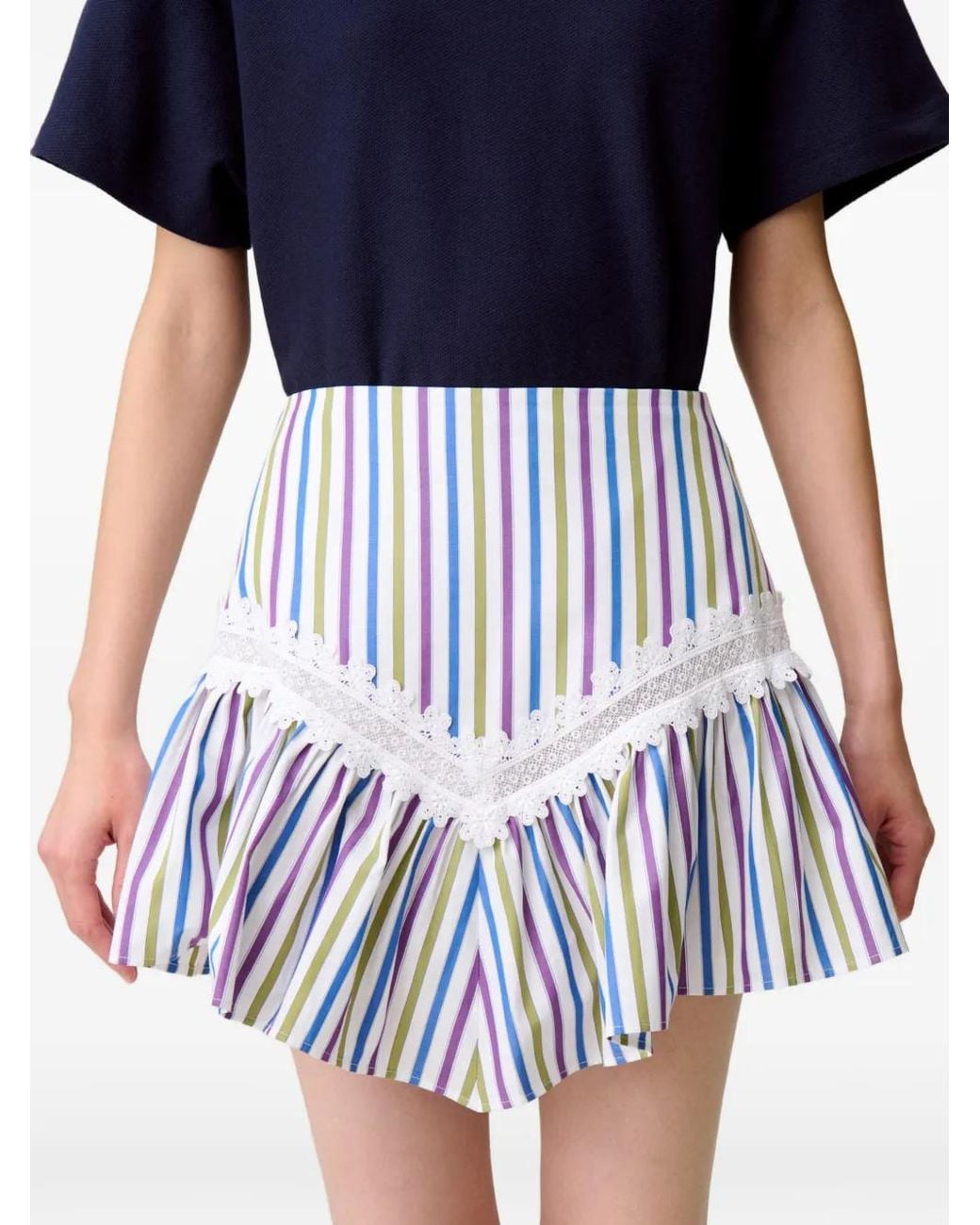 Minijupe Rayée À Coupe Évasée En Dentelle Claudie Pierlot en coloris Blue