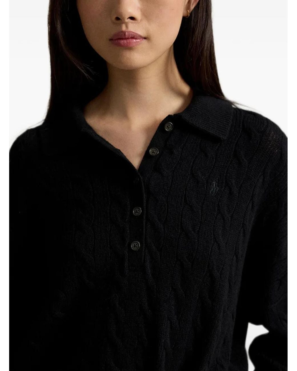 Polo Ralph Lauren Black Cable-Knit Polo Sweater
