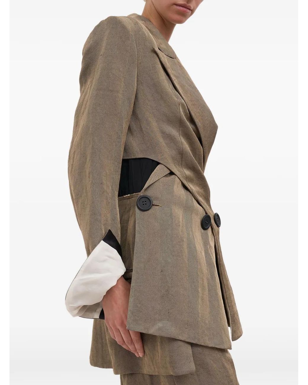 Alessandra Marchi Brown Blazer Croisé À Découpes