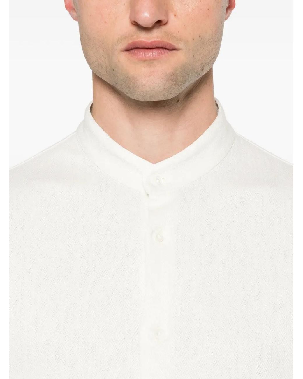 Brunello Cucinelli White Band-Collar Long-Sleeve Shirt for men