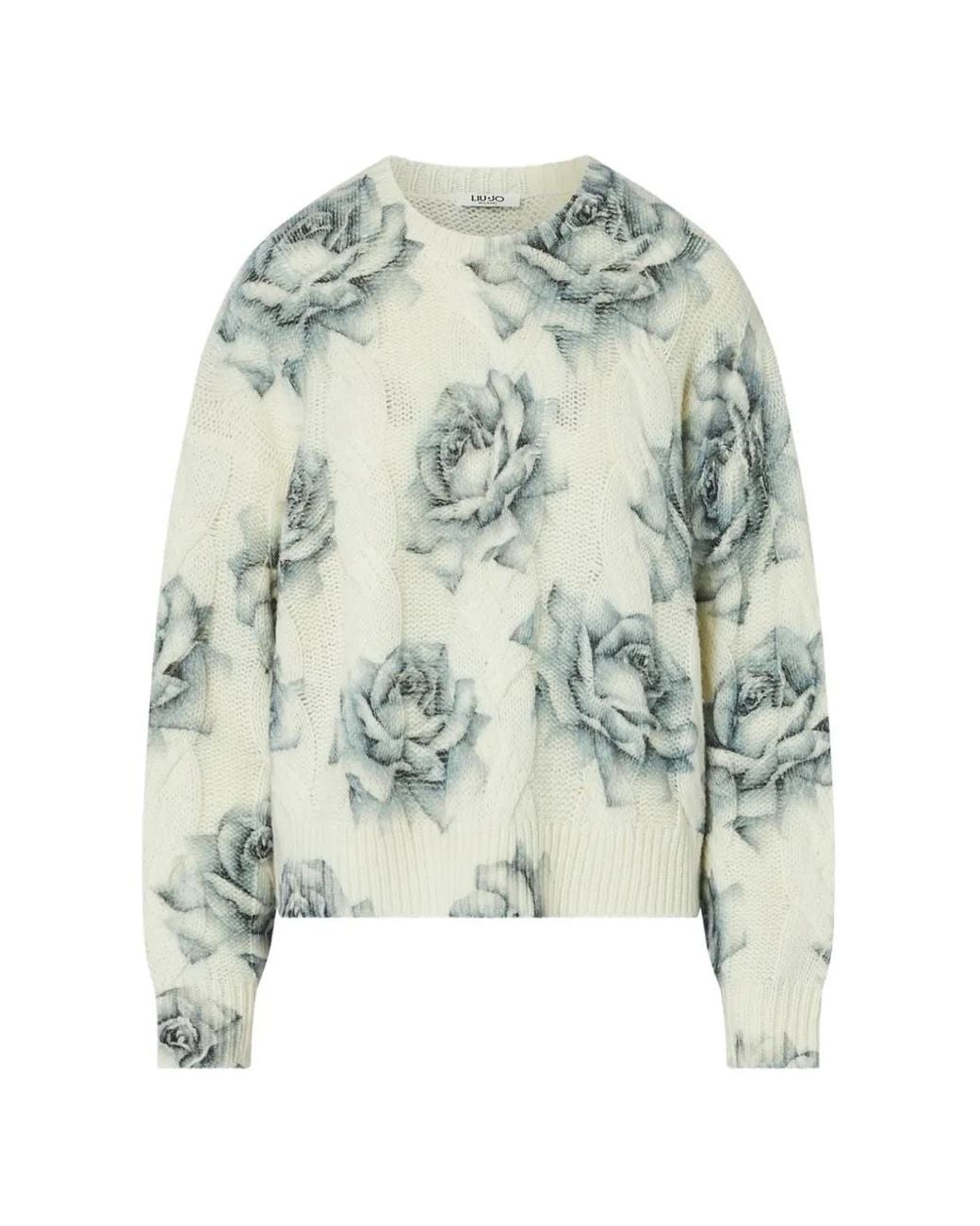 Liu Jo Blue Wool Sweater With Rose Print
