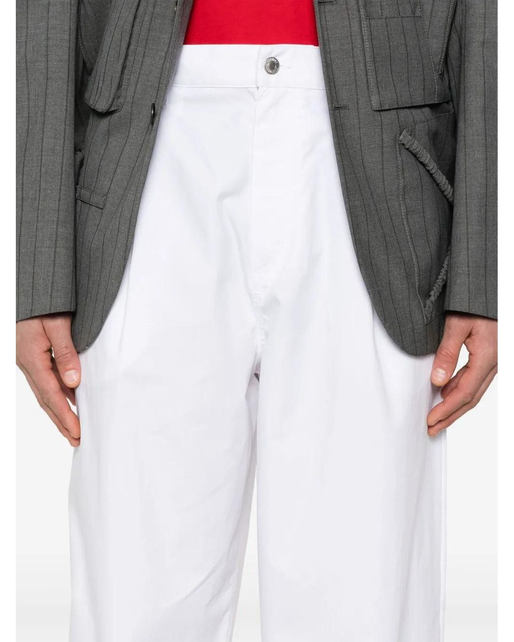Moschino White Pleated Wide-Leg Trousers for men