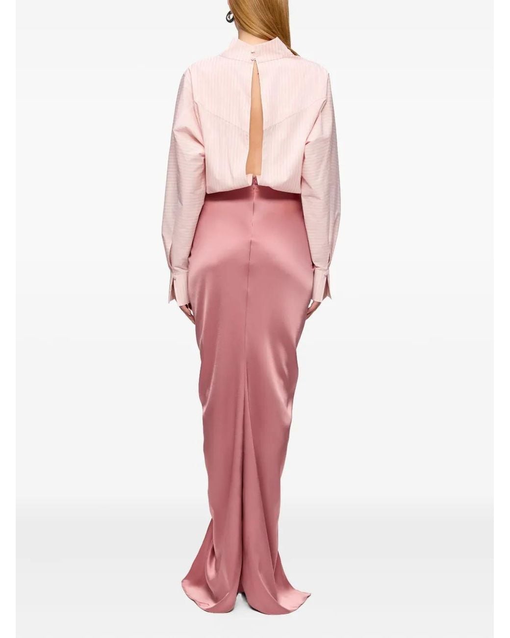 V:PM ATELIER Pink Corynna Draped Satin-Panel Maxi Dress