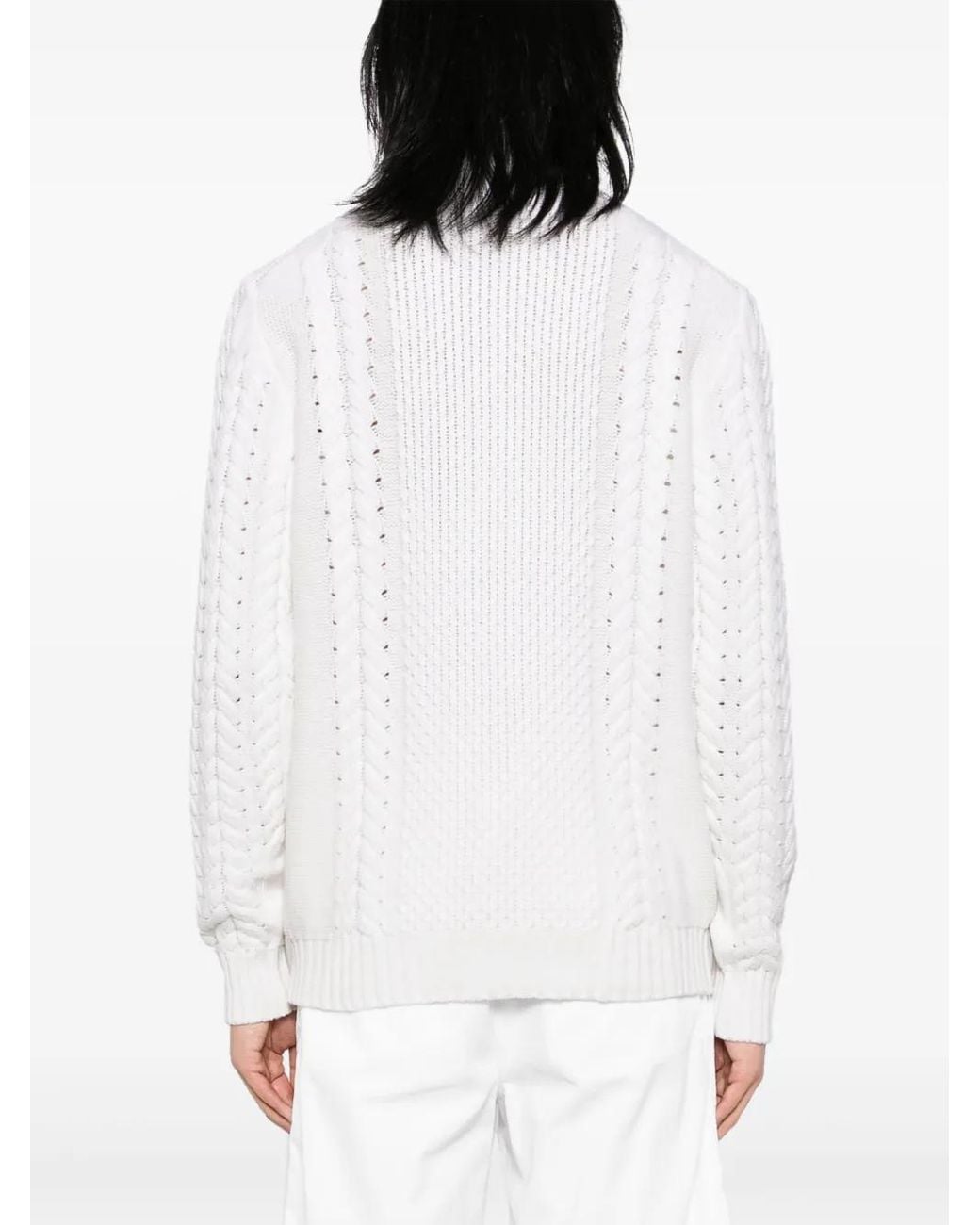 Kiton White Cable-Knit Cashmere Cardigan for men