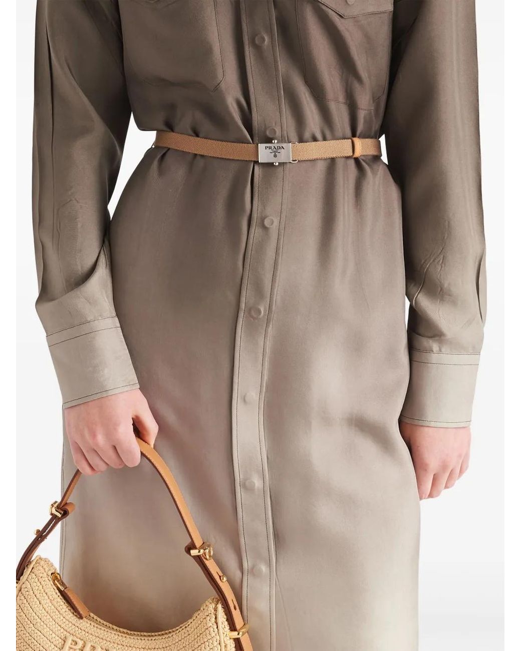 Prada Natural Gradient Silk Shirtdress