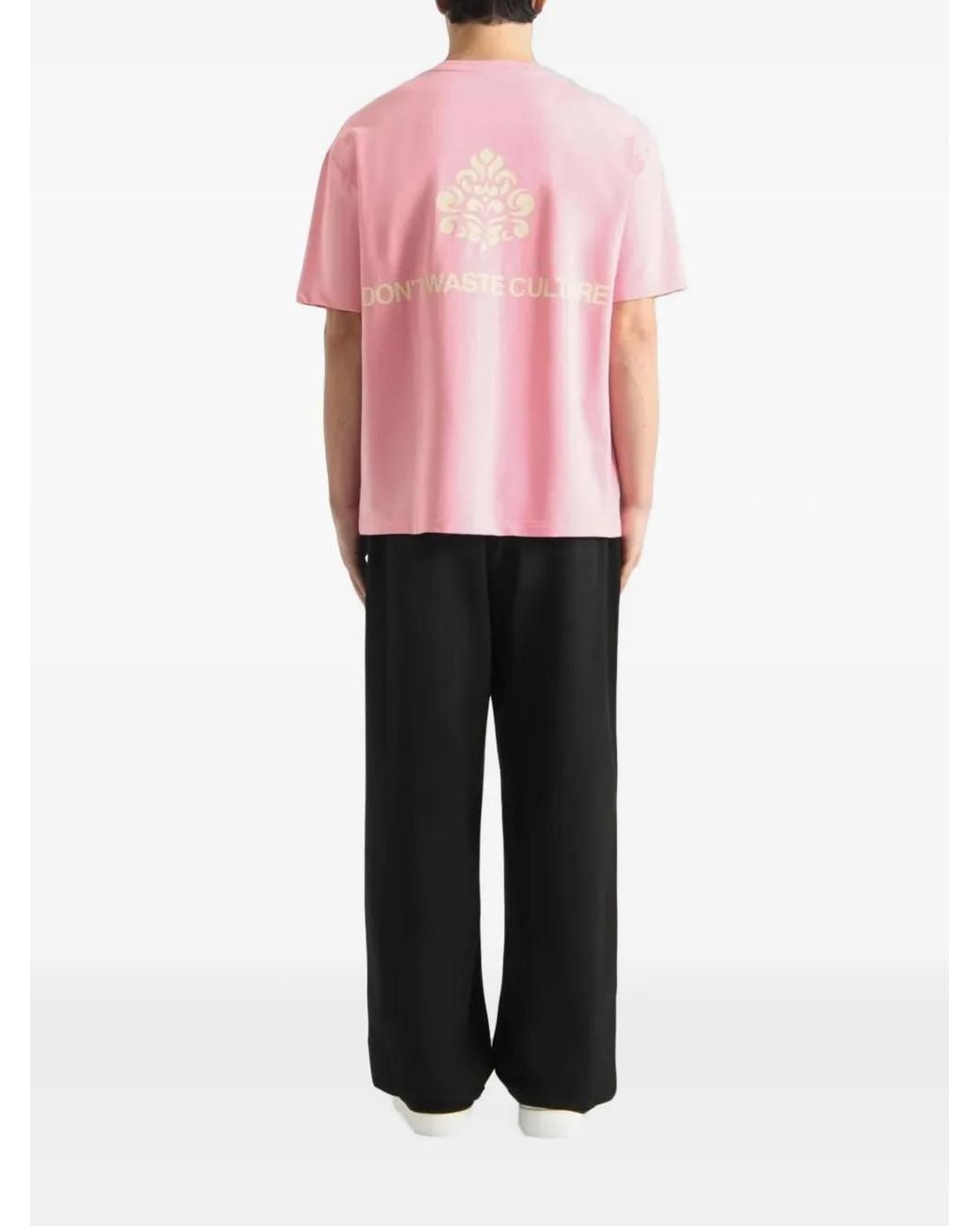 don't waste culture Pink Logo-Print Drop-Shoulder T-Shirt for men