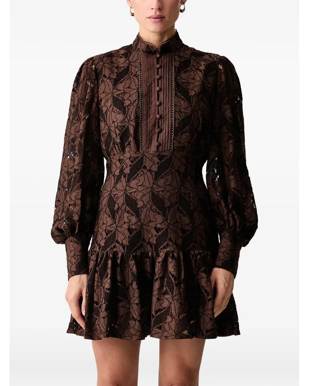 Bardot Black Guipure-Lace Ruffled Mini Dress