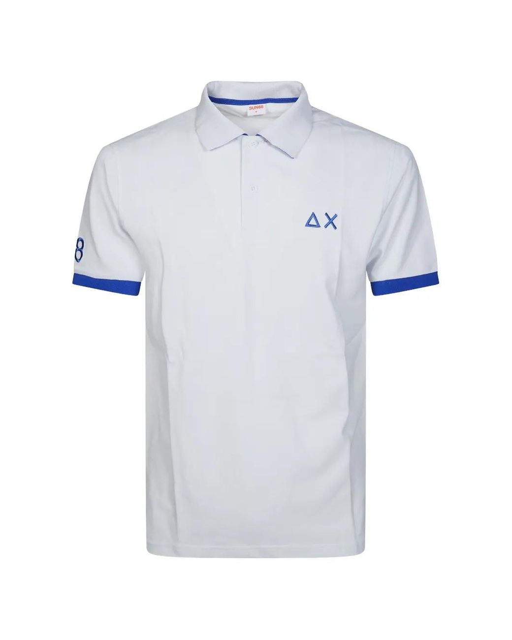 Sun 68 Blue Embroidered Trim Polo Shirt for men