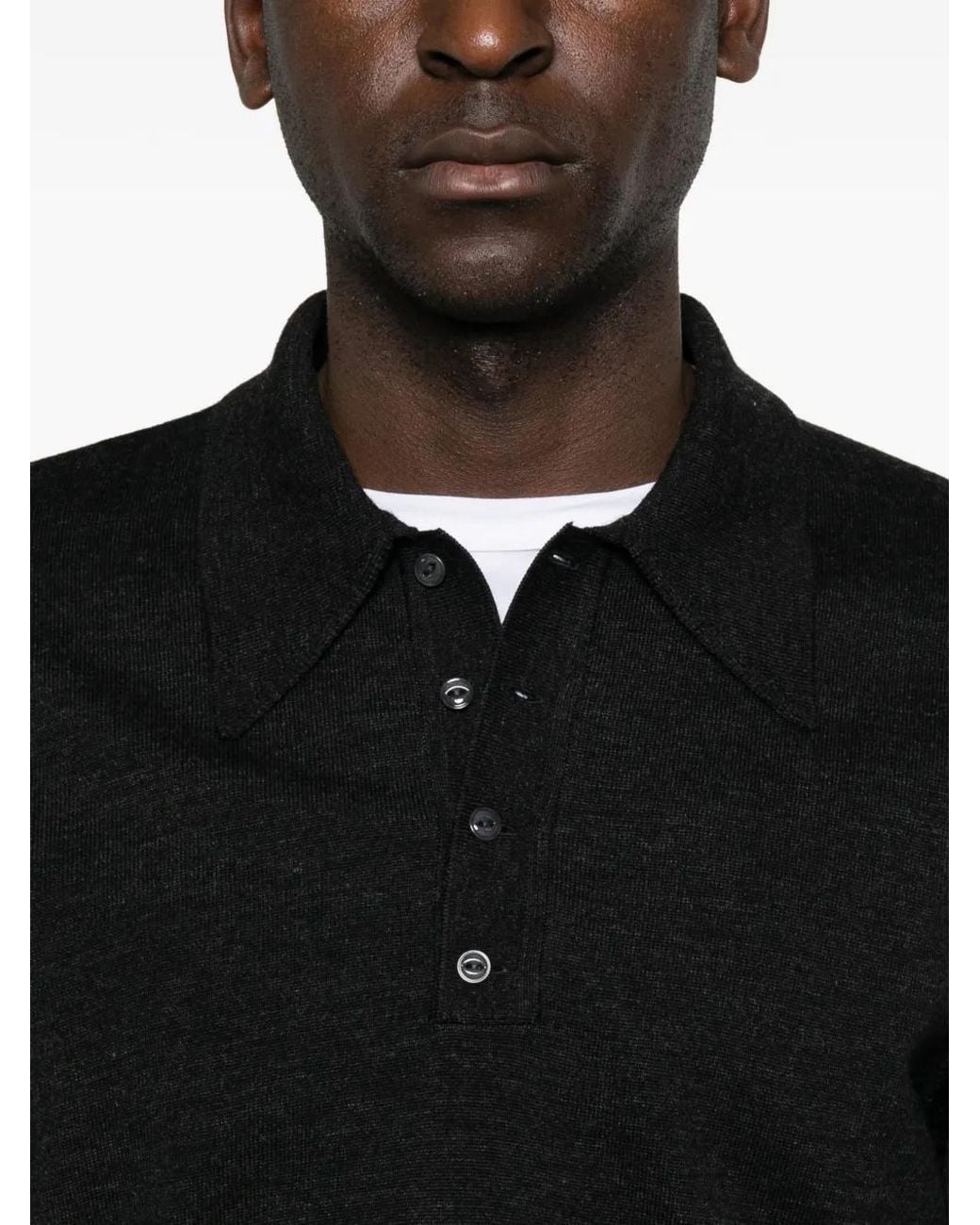 Lemaire Black Long-Sleeve Polo Shirt for men