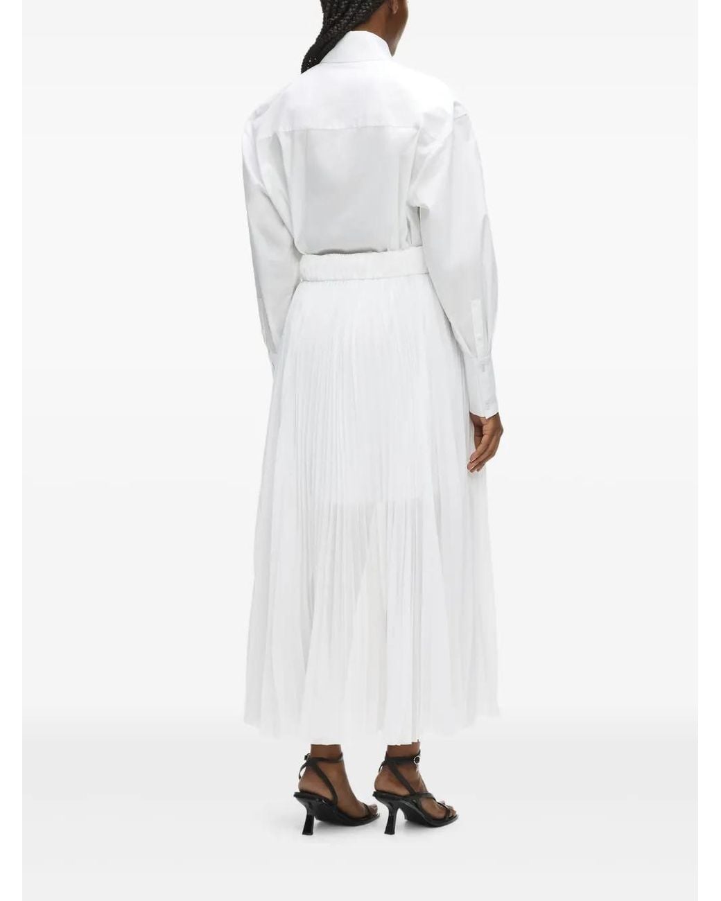 Karl Lagerfeld White Pleated Belted Shirt Dress