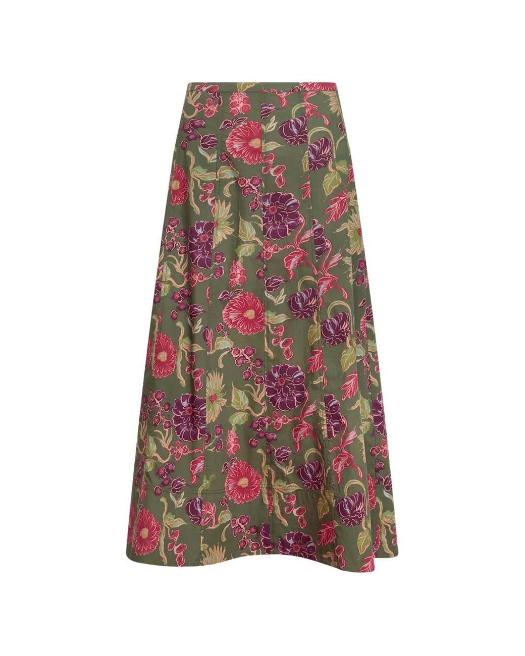 Tanya Taylor Green Tavia Floral-Print Midi Skirt