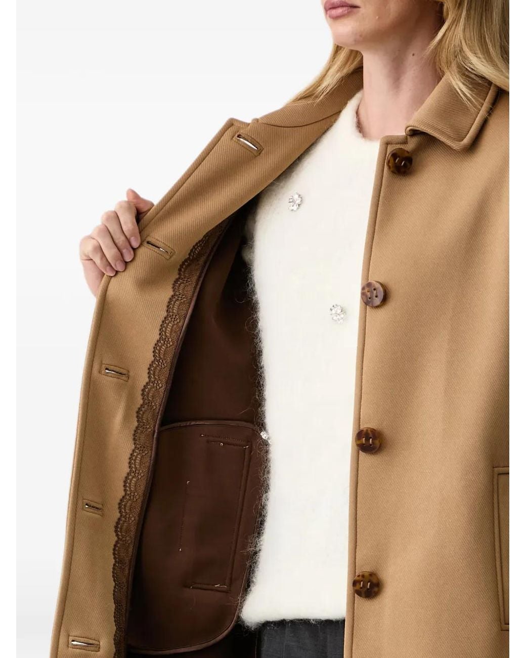 Silvian Heach Natural Button-Up Collared Coat