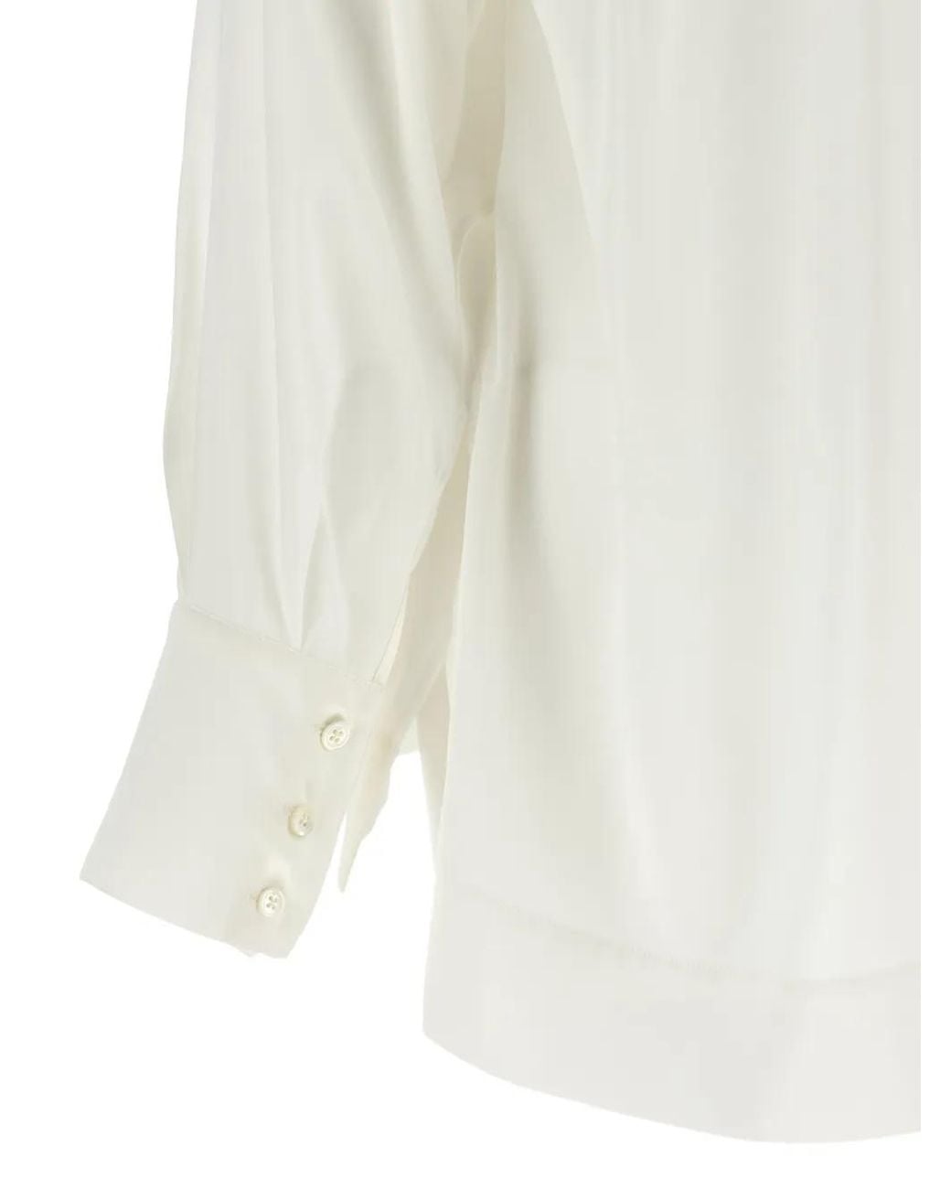 DI.LA3 PARI' White Asymmetrical Jabot Silk-Satin Shirt