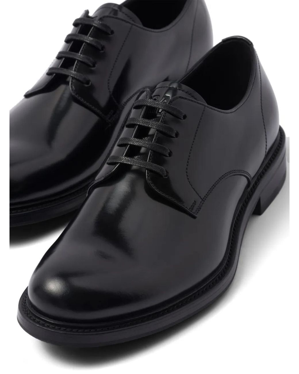 Prada Black Brushed Leather Lace-Up Shoes for men