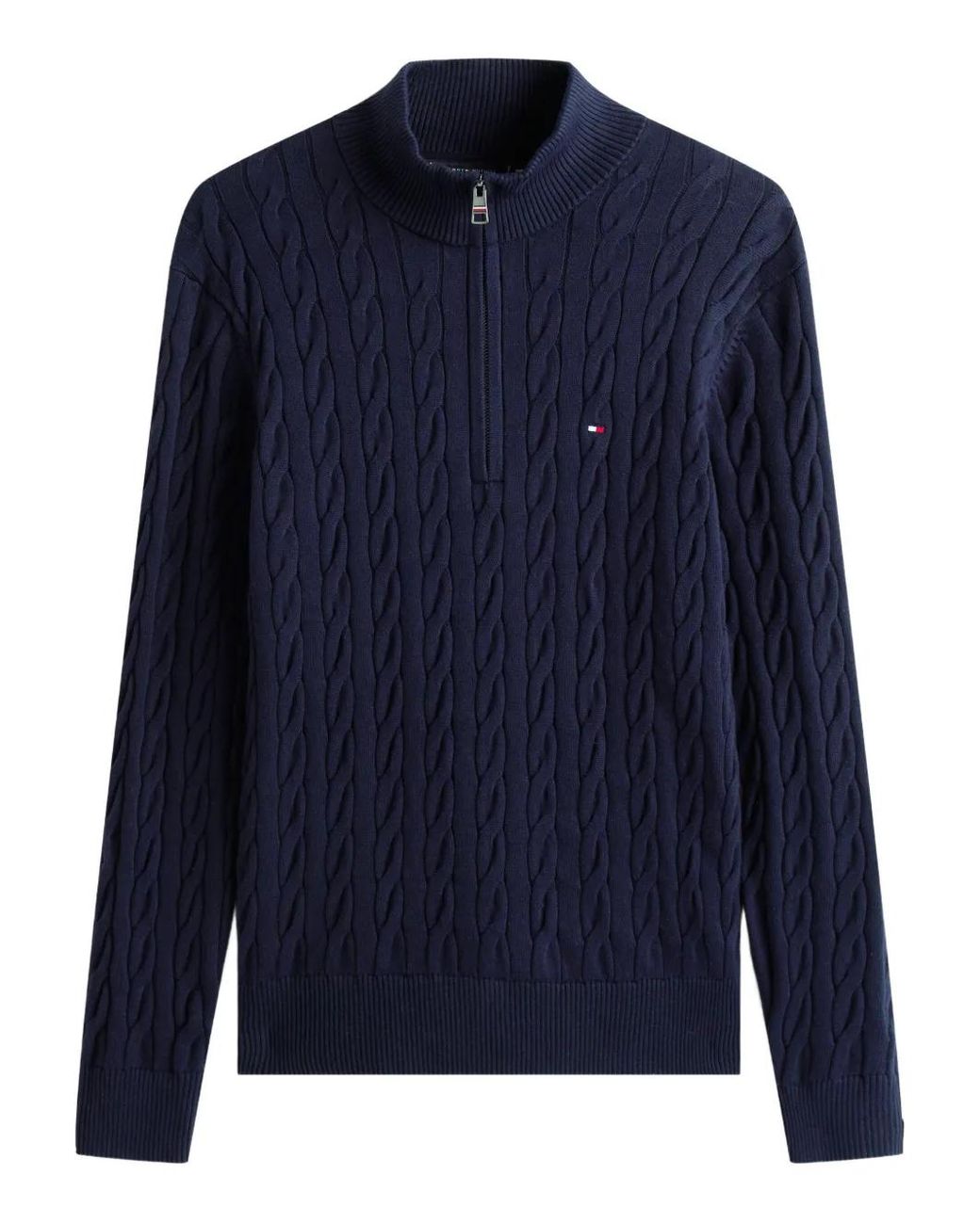 Tommy Hilfiger Blue Pull En Maille Torsadée À Col Zippé for men