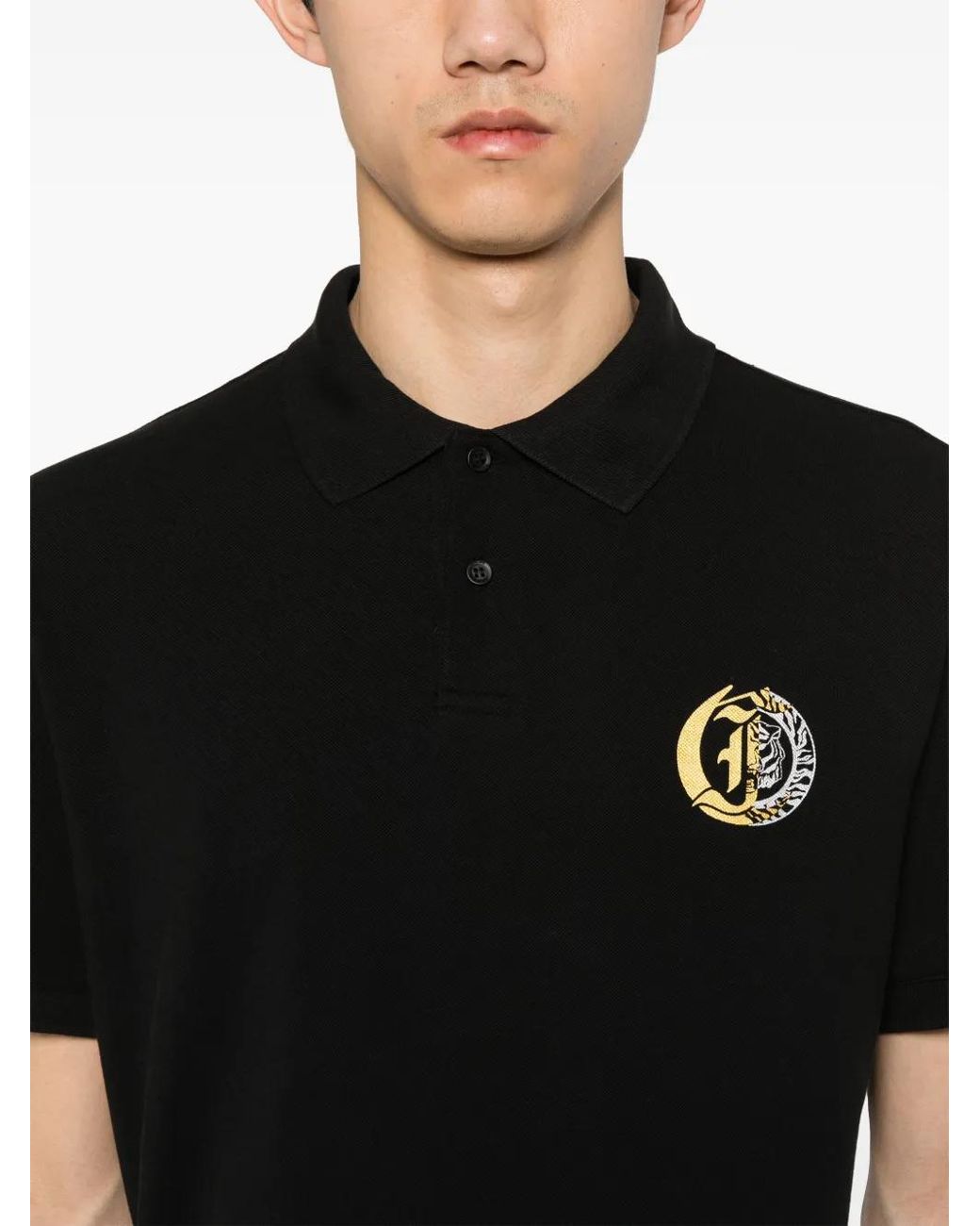 Just Cavalli Black Logo-Print Piqué Polo Shirt for men