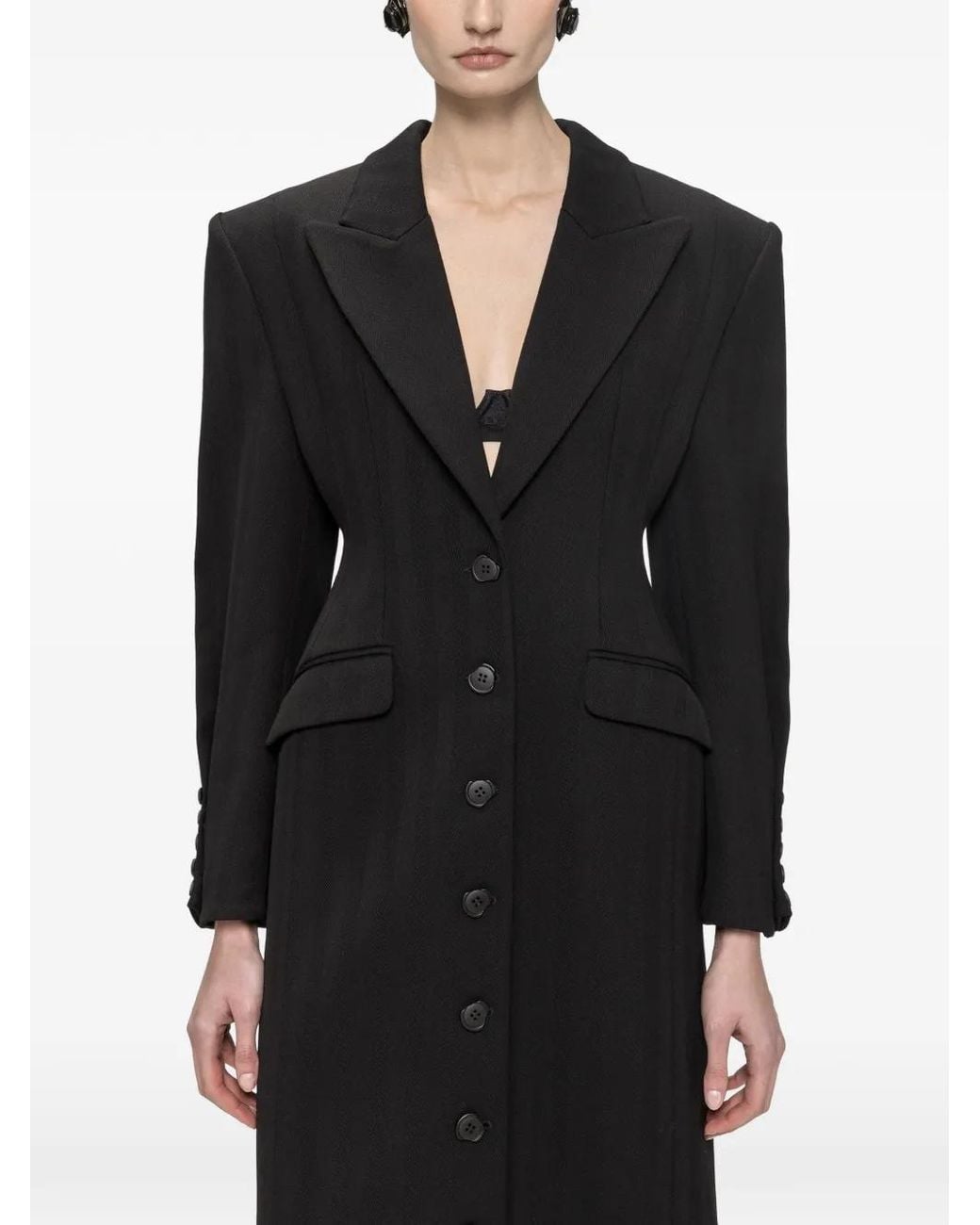 Nissa Black Fitted Wool-Blend Coat