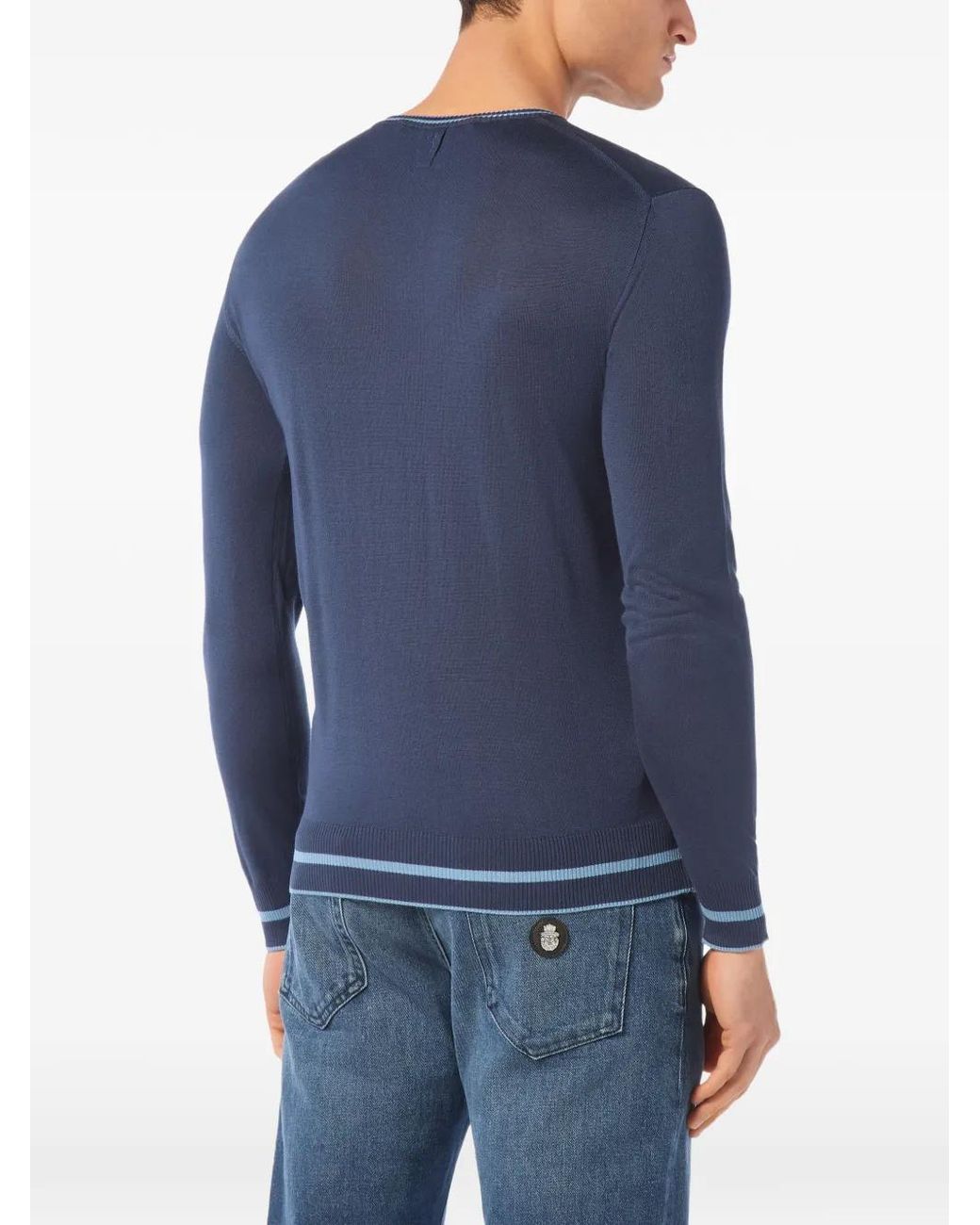 Billionaire Blue Pull À Col V Et Blason Brodé for men