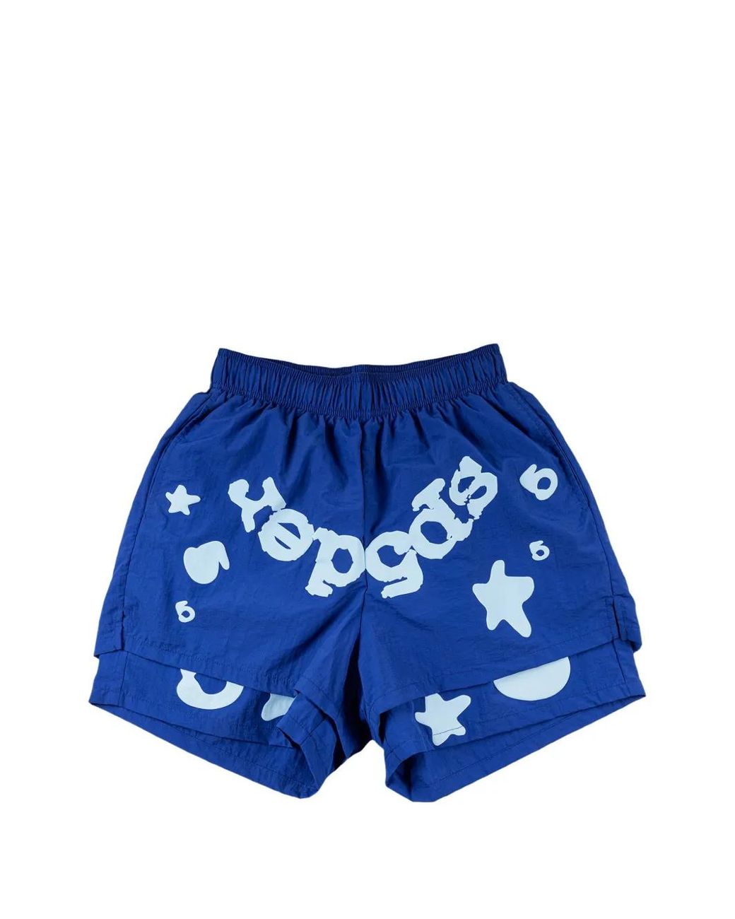 Sp5der Blue Beluga Logo-Print Shorts for men
