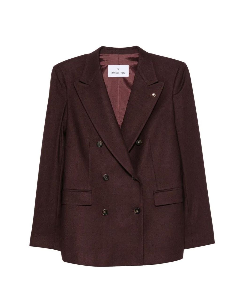 Manuel Ritz Brown Double-Breasted Stretch-Wool Blazer