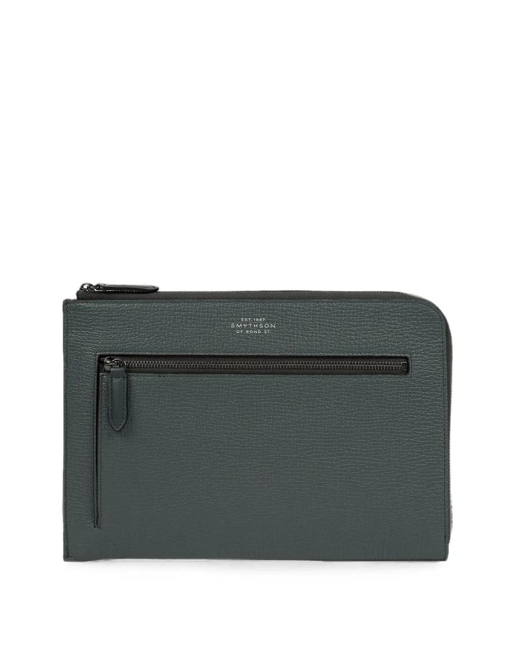 Smythson Gray Ludlow-Leather Flat Travel Pouch