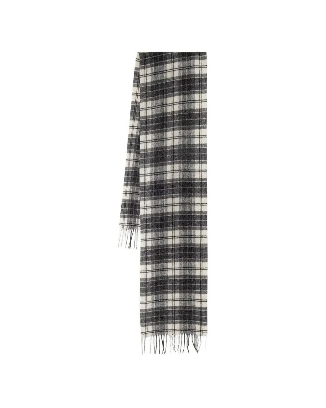 Barbour White Tartan-Check Fringed Scarf