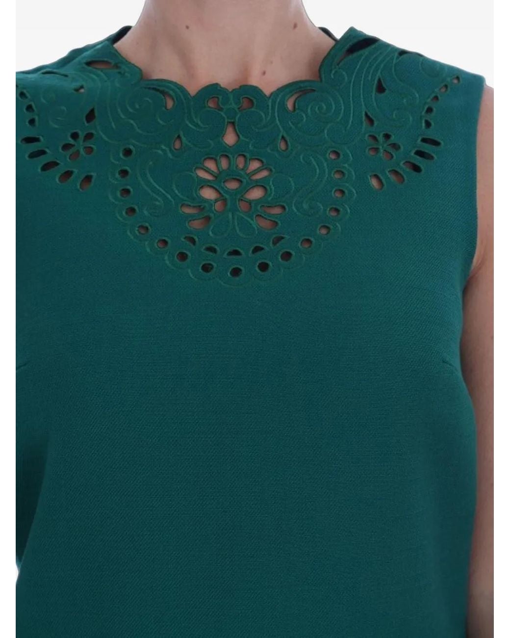 Dolce & Gabbana Green Laser-Cut A-Line Dress