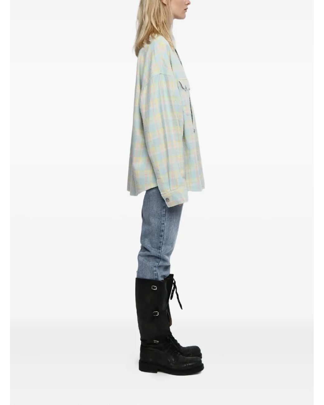 Mainless White Flap Pockets Plaid Shirt