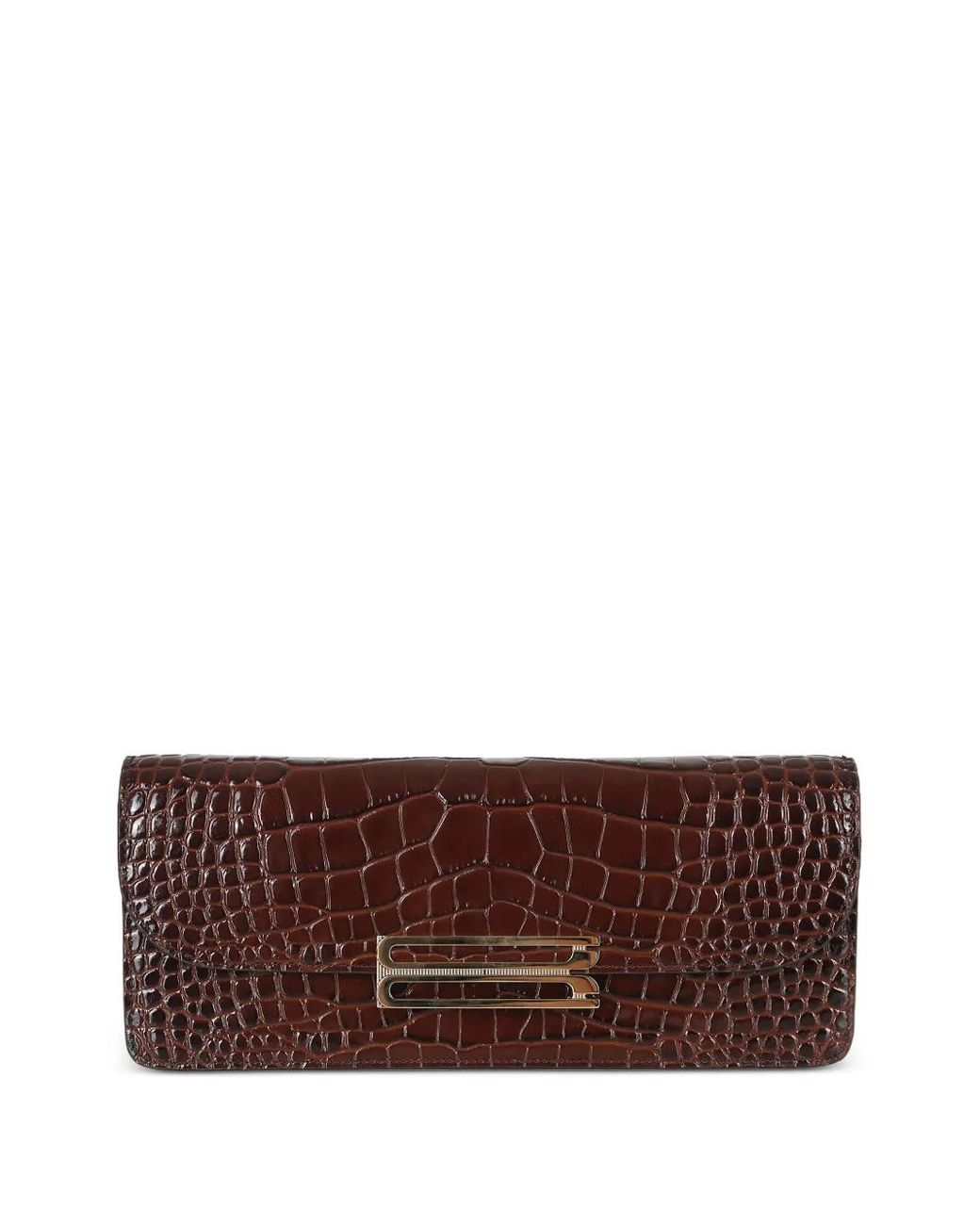 Victoria Beckham Brown Dorian Crocodile-Effect Shoulder Bag