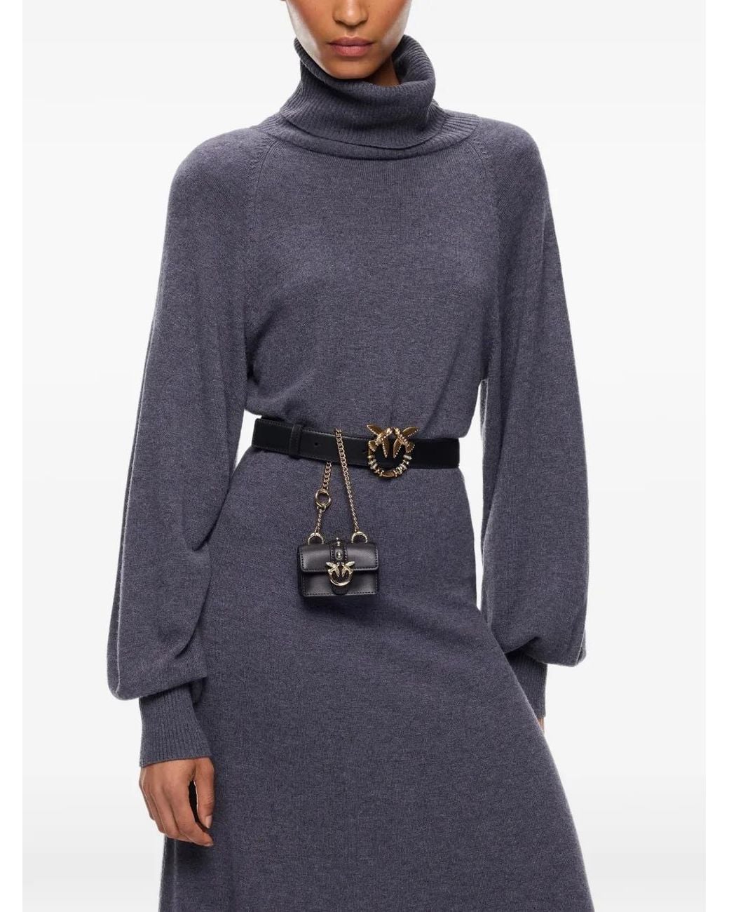 Pinko Blue Wool-Blend Turtleneck Midi Dress
