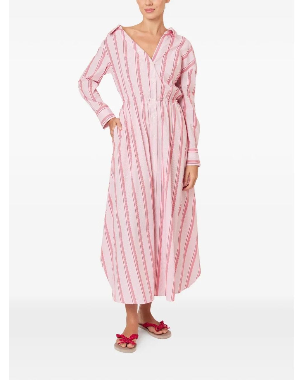 Rosie Assoulin Pink Falling-Shoulder Striped Dress