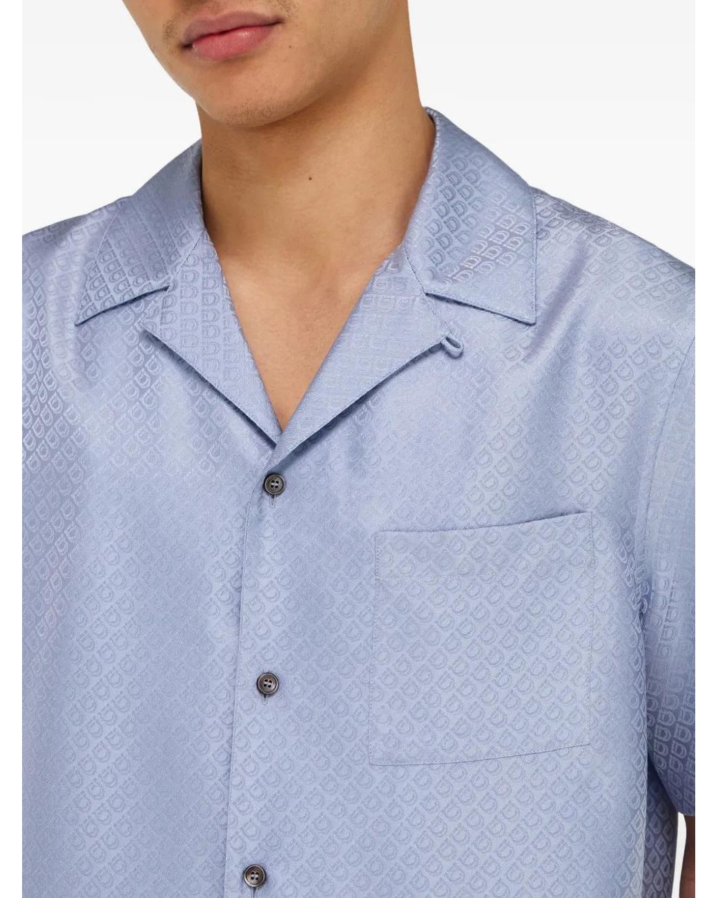 Ferragamo Blue Short-Sleeve Silk Shirt for men