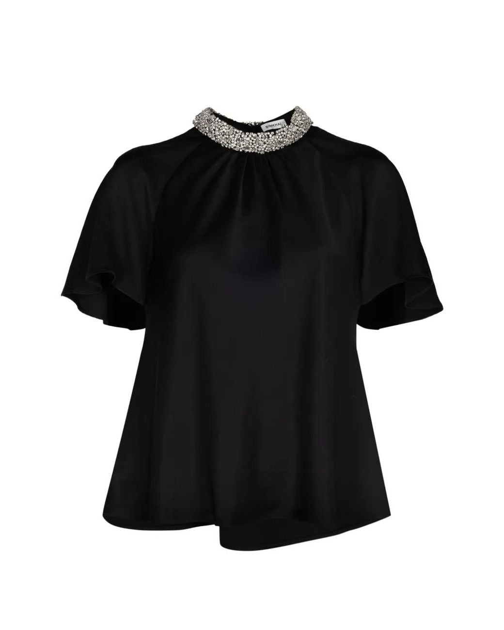 Jonathan Simkhai Black Loreta Crystal-Embellished Blouse