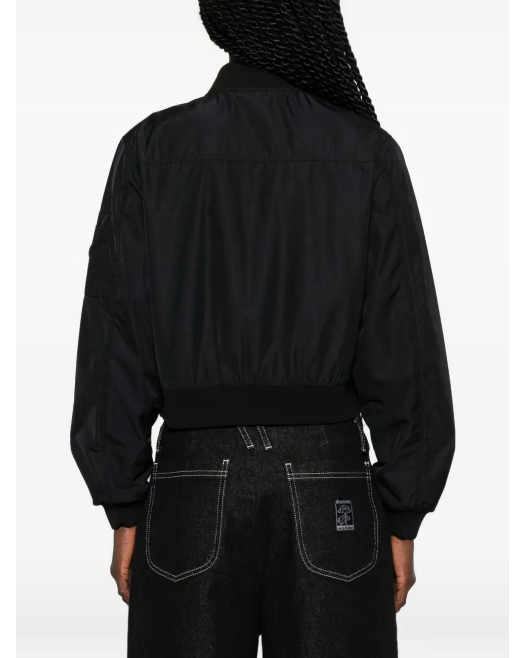 Save The Duck Black Ribbed-Trim Cropped Bomber Jacket